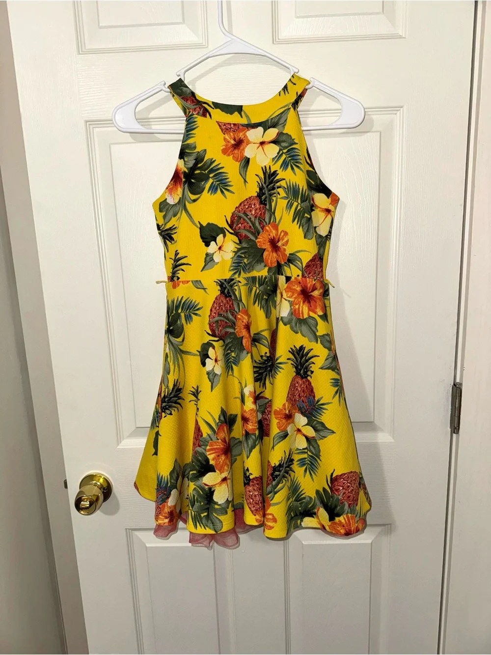 Girls' Yellow Tropical Pineapple Floral Halter Dress